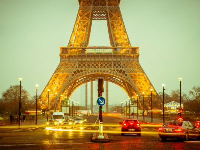 вечер, париж, франция, эйфелева башня, марсовом поле