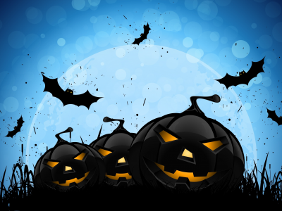 bats, evil pumpkins, creepy, scary, horror, halloween, хэллоуин, midnight, full moon