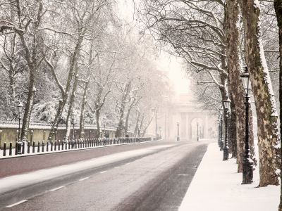 дорога, деревья, англия, снег, зима, лондон, london, england