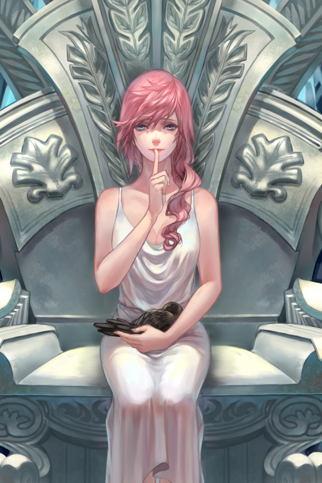 lightning farron, птица, xiii , арт, девушка, трон, final fantasy, жест, 13