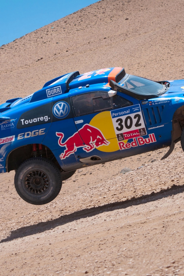 туарег, ралли, синий, dakar, volkswagen, touareg, rally, в воздухе