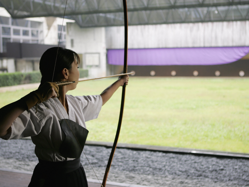 японская, ассиметричный, девушка, лучница, стрела, лук