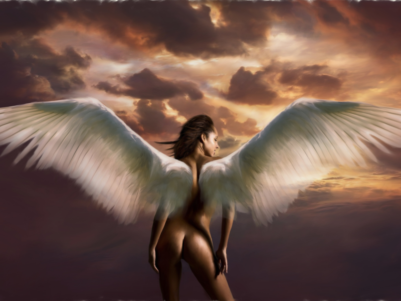 angel, фантастика, ангел, профиль, крылья, девушка, арт