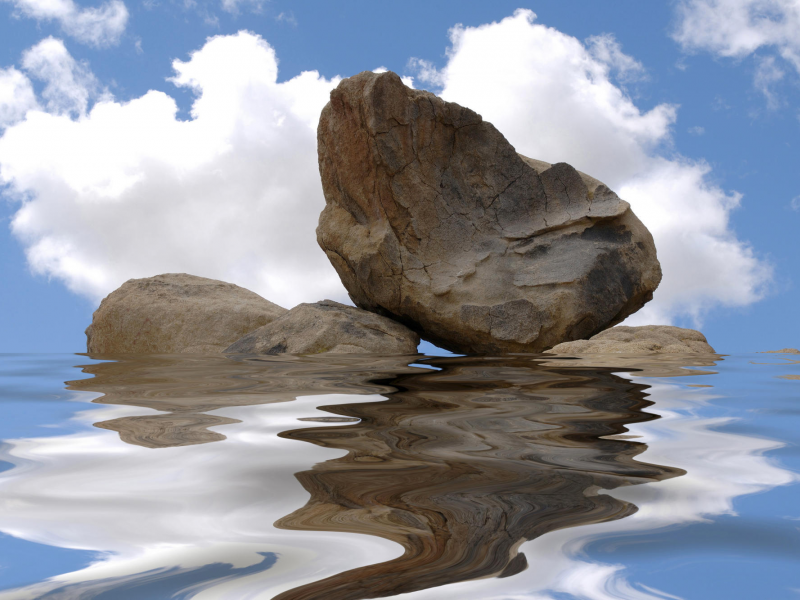 рябь, скала, вода, отражение, камень