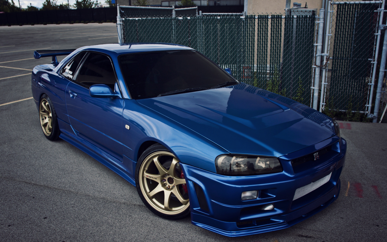 nissan, r34, синий, skyline gtr