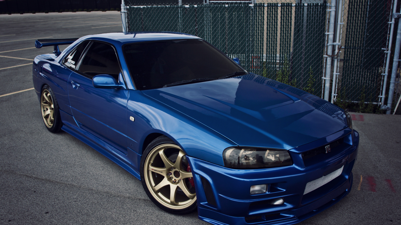 nissan, r34, синий, skyline gtr