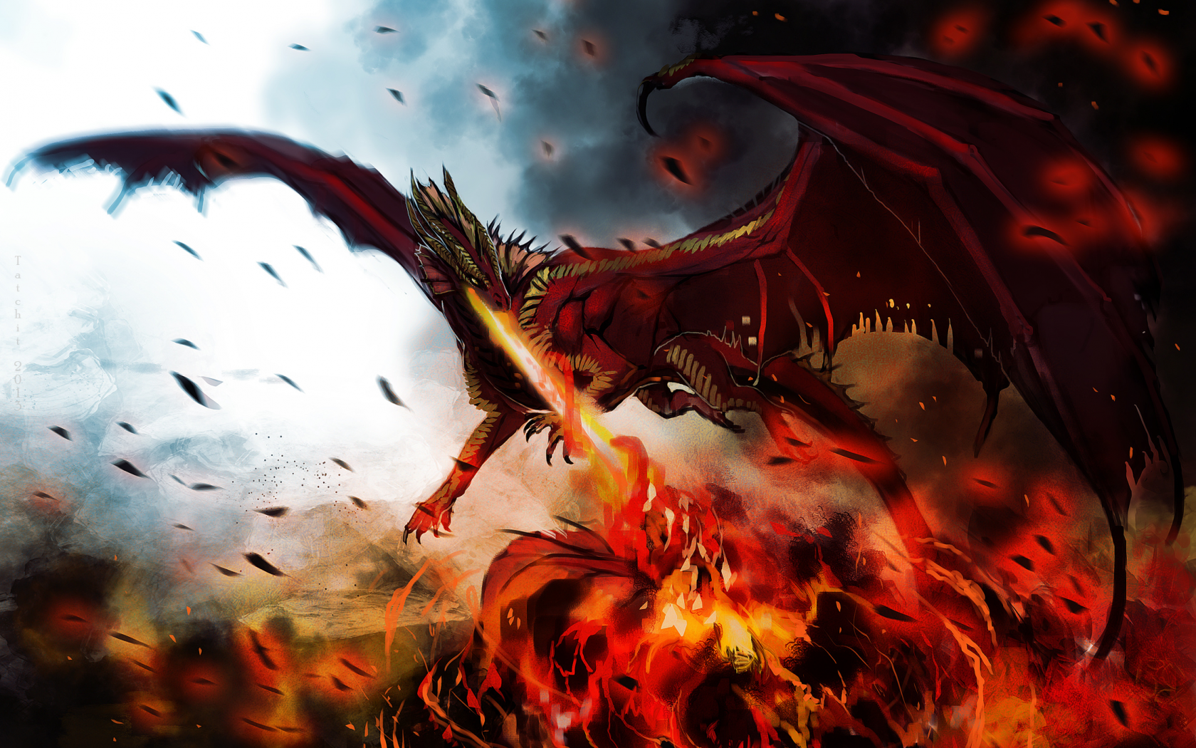 крылья, dragon, hellfyre, монстр, дракон, пламя, арт, огонь