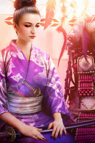 девушка, арт, utaku chikako, mario wibisono, legend of the five rings, кимоно