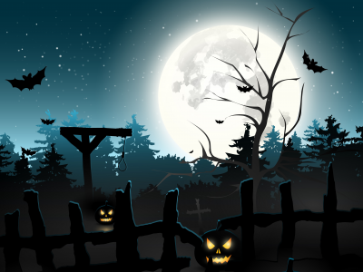 bats, scary, pumpkins, halloween, horror, midnight, creepy, full moon, graveyard, forest, gallows