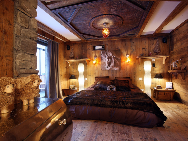комната, кровать, деревянный, спальня, интерьер