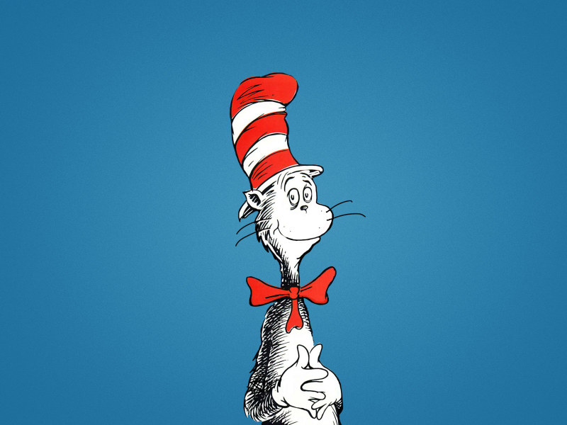 синий фон, бабочка, кот в шляпе, бантик, the cat in the hat