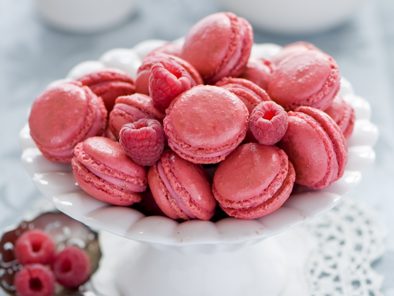 макарун, печенье, малина, розовое, десерт, macaron, ягоды