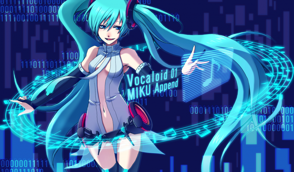 hatsune miku, вокалоид, арт, vocaloid, девушка, ноты, miku append