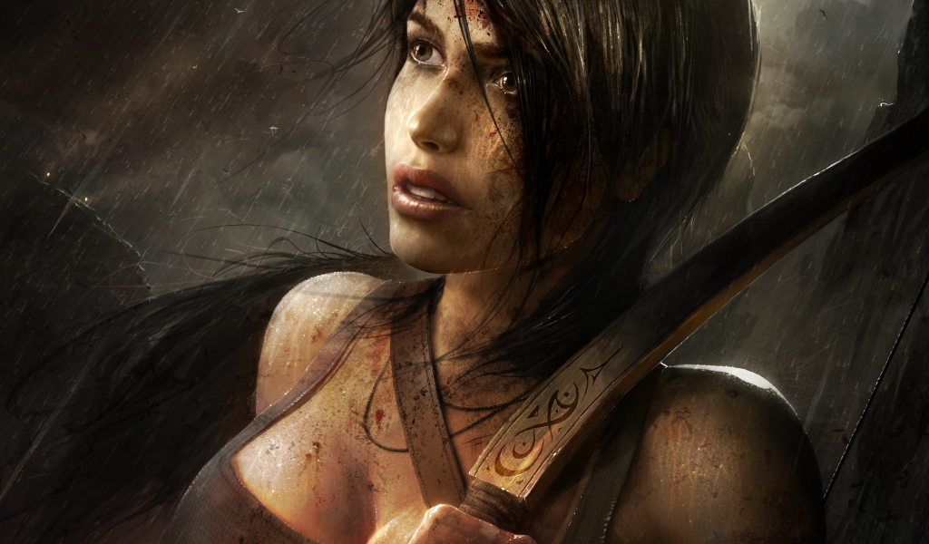 лук, tamplierpainter, tomb raider, lara croft, reborn, арт, кровь, девушка