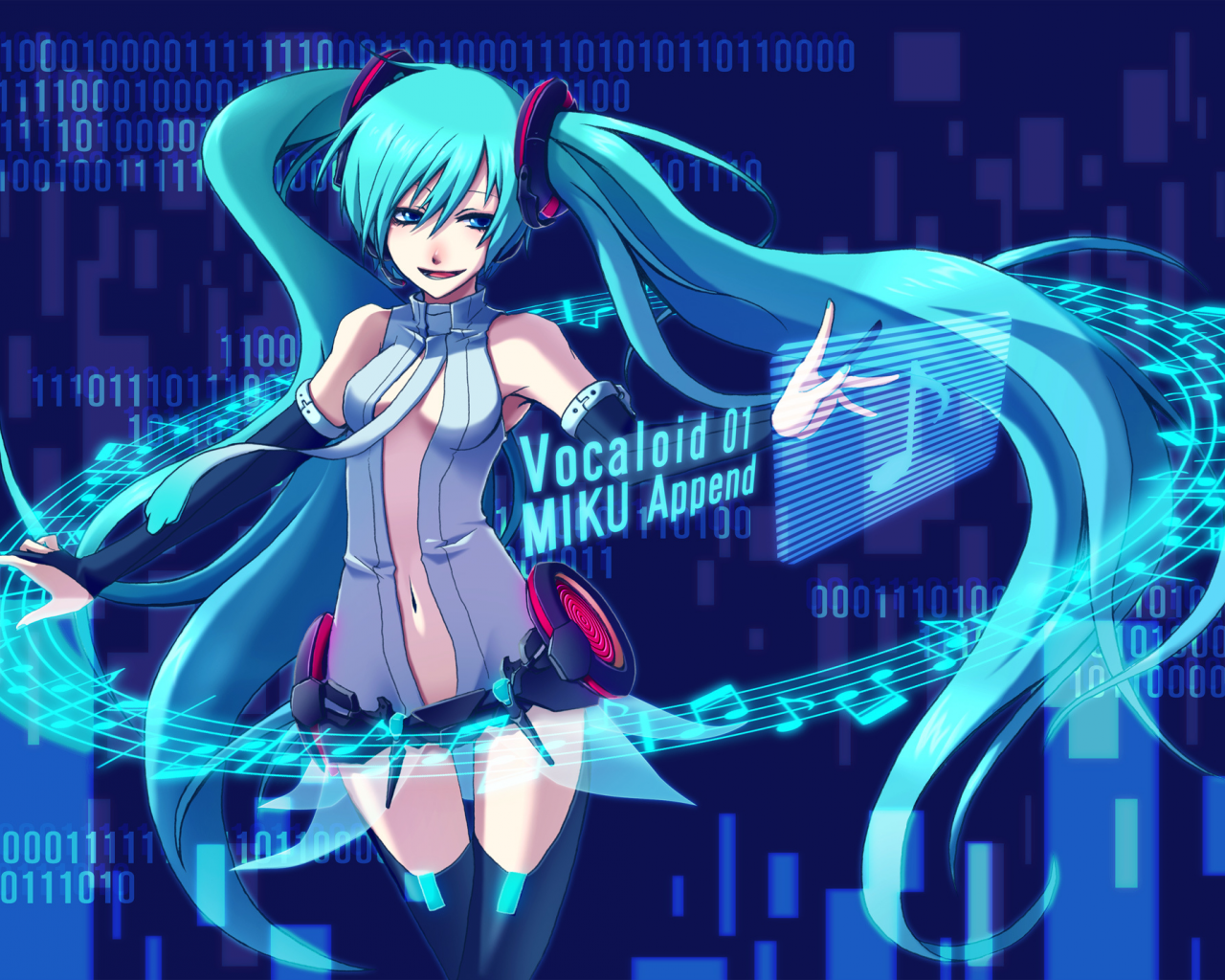 hatsune miku, вокалоид, арт, vocaloid, девушка, ноты, miku append