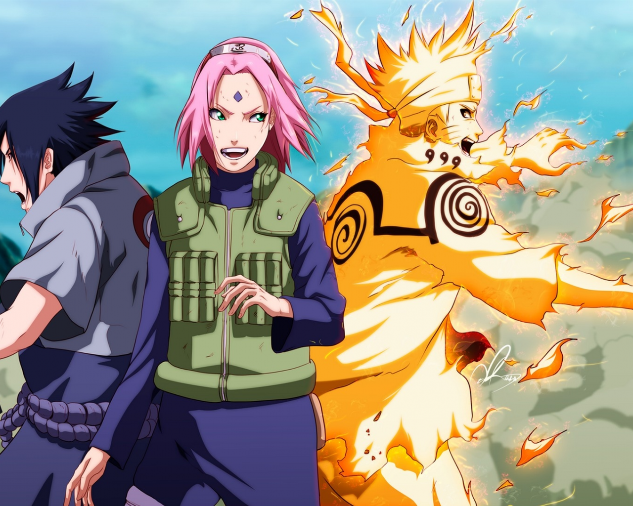 uzumaki naruto, naruto, uchiha sasuke, девушка, аниме, арт, наруто