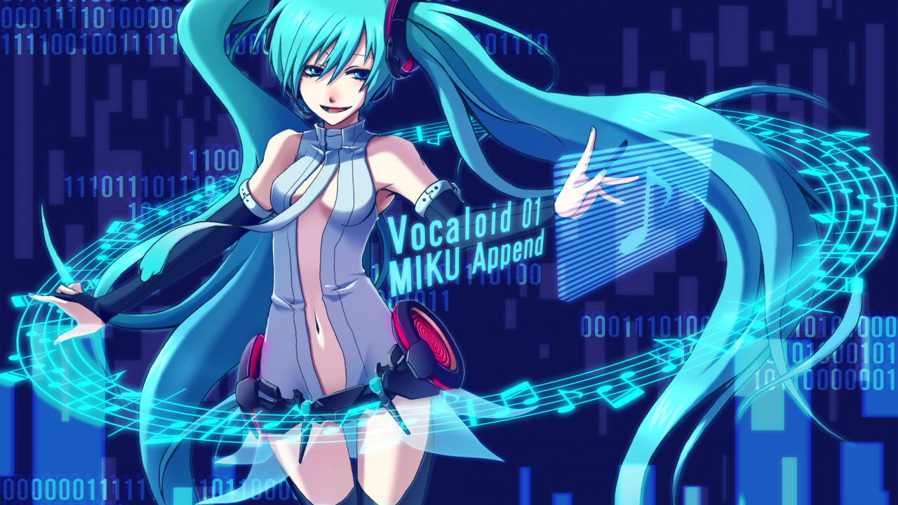 hatsune miku, вокалоид, арт, vocaloid, девушка, ноты, miku append