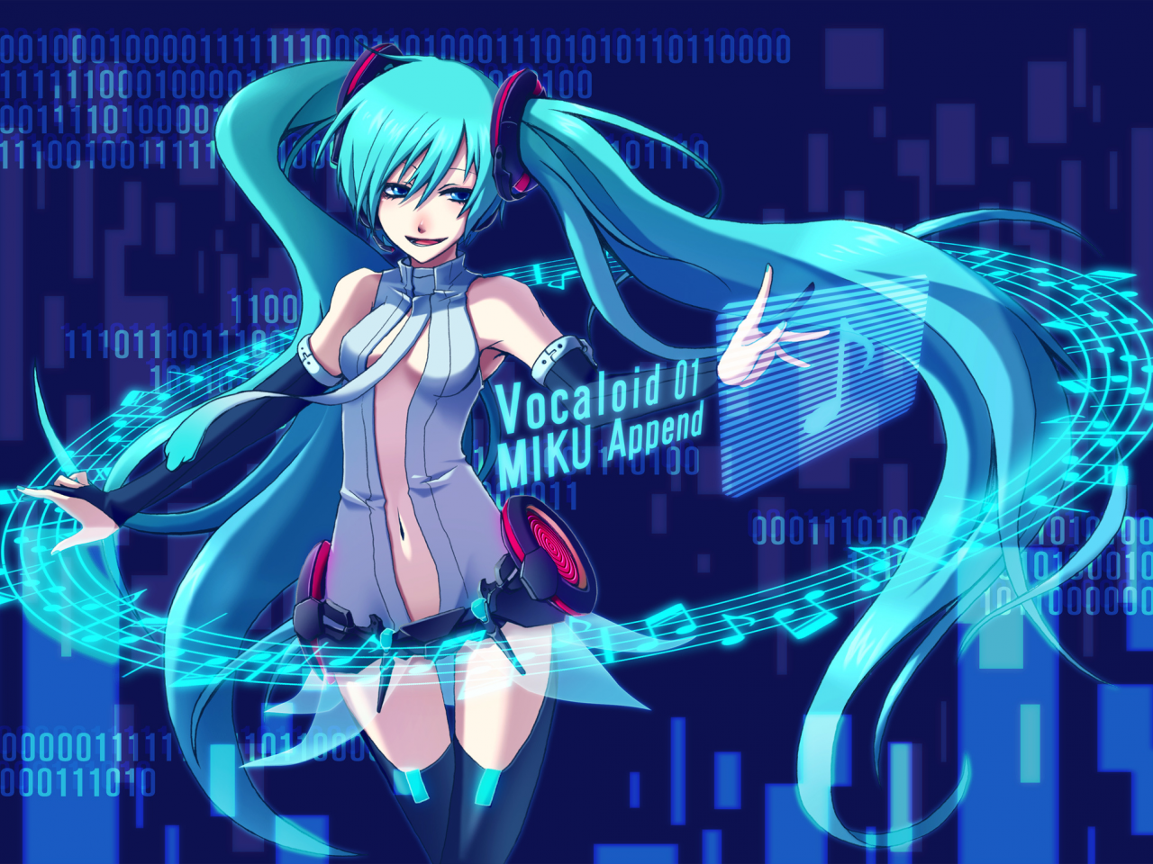 hatsune miku, вокалоид, арт, vocaloid, девушка, ноты, miku append