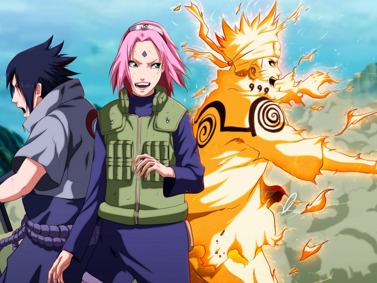 uzumaki naruto, naruto, uchiha sasuke, девушка, аниме, арт, наруто