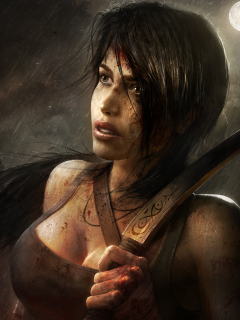 лук, tamplierpainter, tomb raider, lara croft, reborn, арт, кровь, девушка