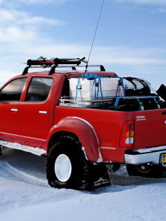 north pole, hilux, arctic trucks, red, toyota, снег, зима, северный полюс