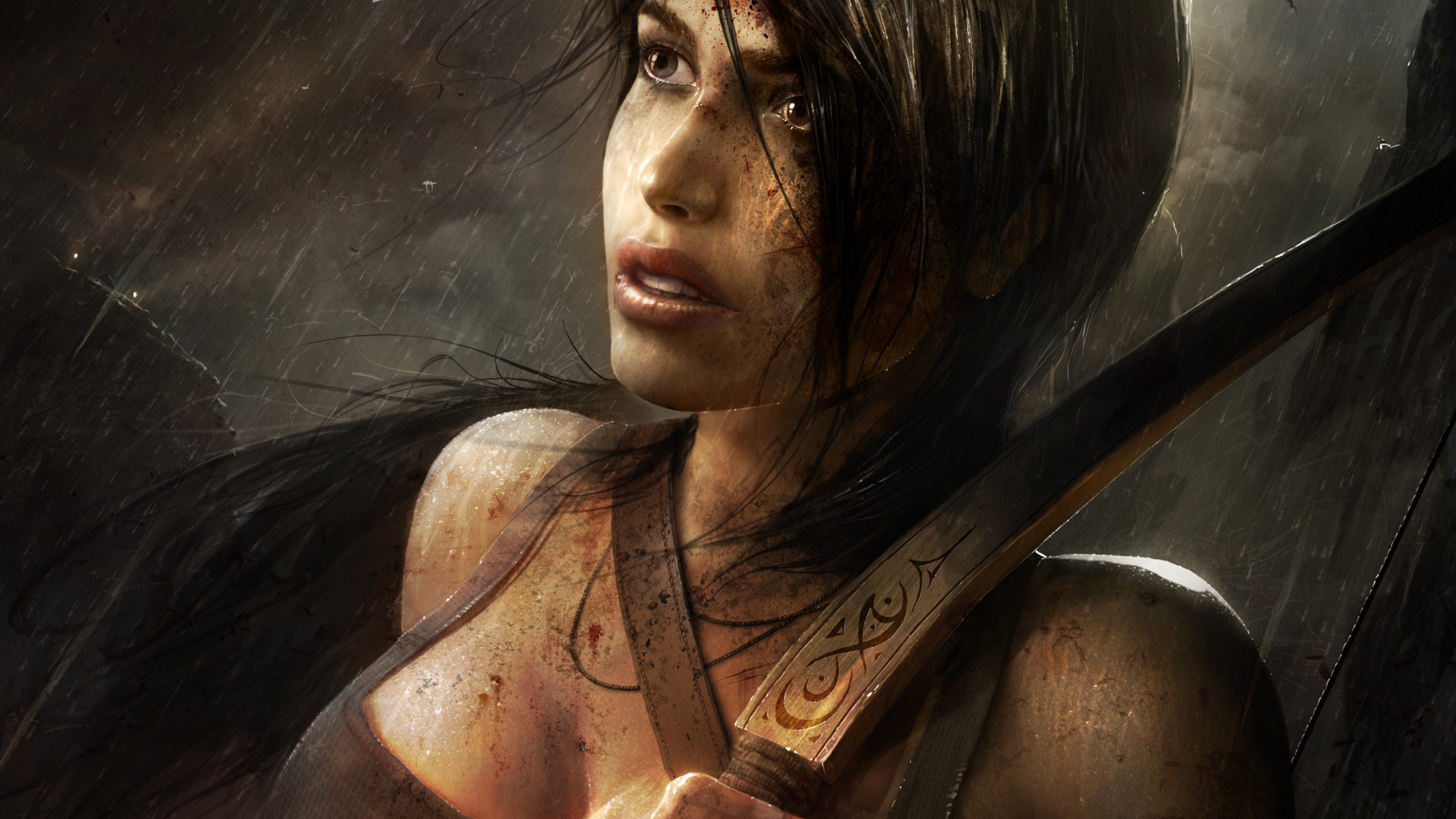 лук, tamplierpainter, tomb raider, lara croft, reborn, арт, кровь, девушка