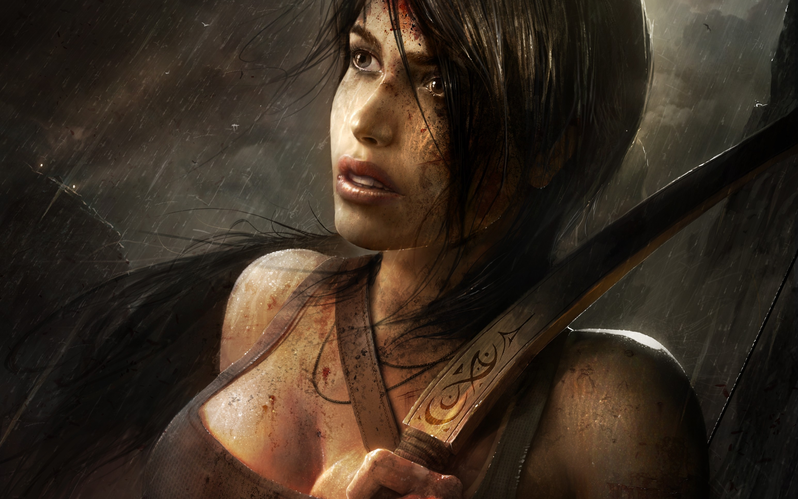 лук, tamplierpainter, tomb raider, lara croft, reborn, арт, кровь, девушка