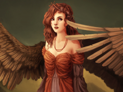 фантастика, платье, ангел, арт, крылья, лицо, девушка
