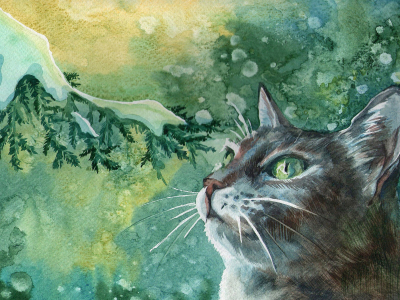 картина, зеленоглазый, арт, кот, painting, живопись, котяра