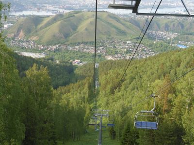 сибирь, красноярск, подъемник, столбы, вид, пейзаж