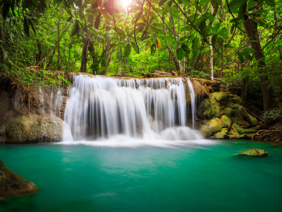 landscape, sky, sea, waterfall, beautiful, clouds, lake, , deep forest, trees, nature, leaves