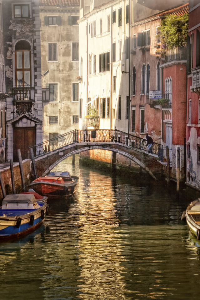 лодки, венеция, мост, италия, канал, дома