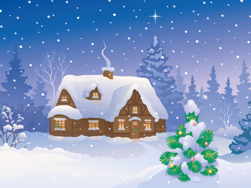 winter home, christmas tree, merry christmas, new year, snow