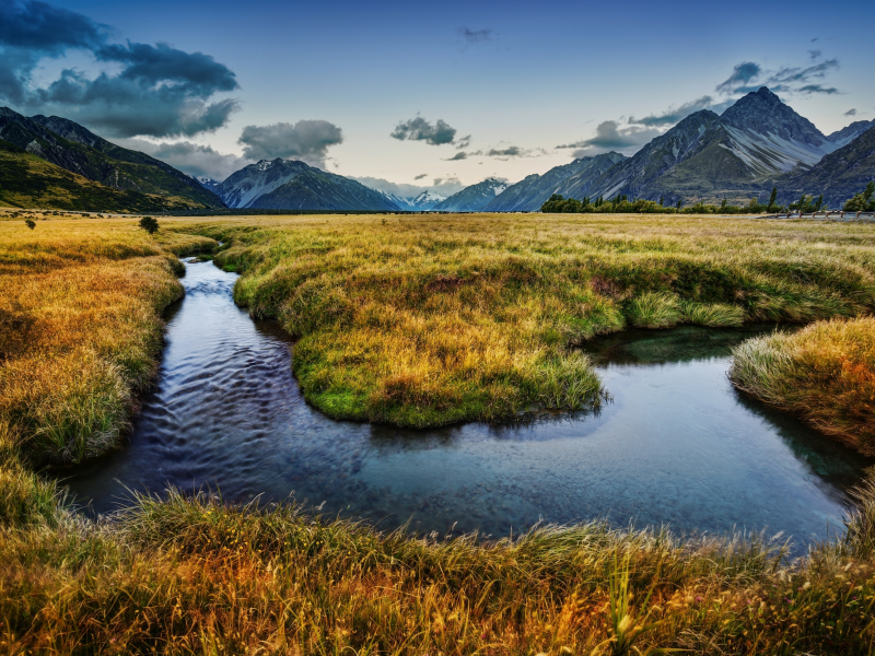 речка, новая зеландия, горы, new zealand, луга