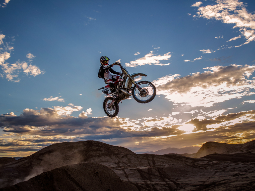 прыжок, спорт, небо, мотоцикл