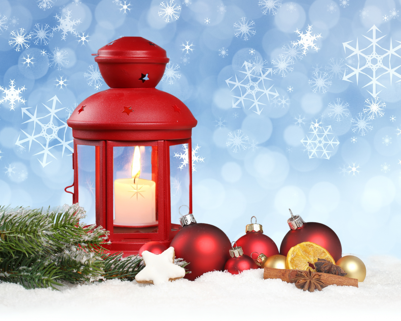 snow , lantern, stars, merry christmas, balls, ornaments, new year, snowflake, новый год