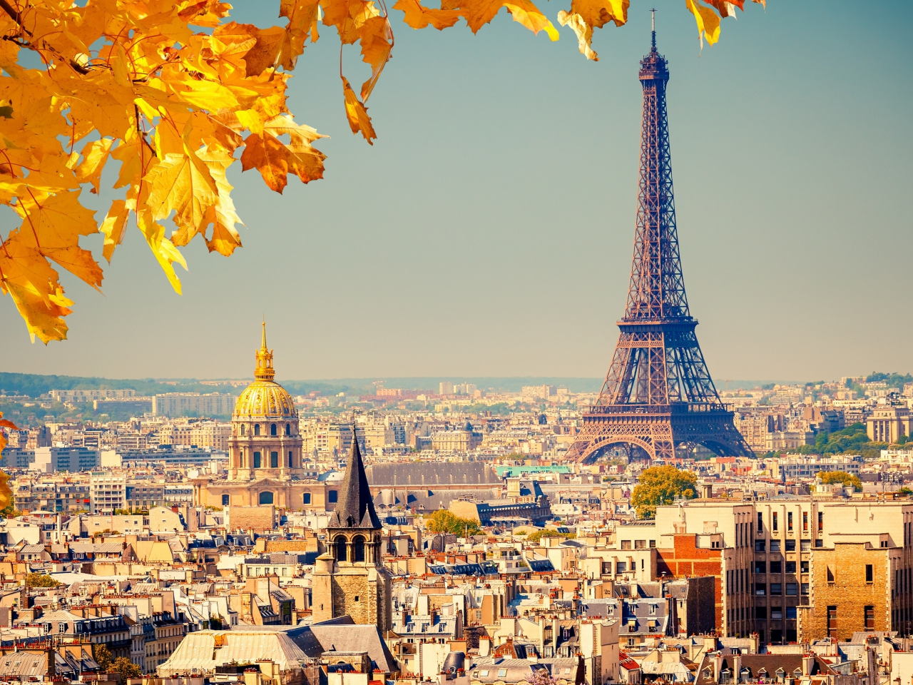 Франция, Париж, осень, здания, дома, эйфелевая башня