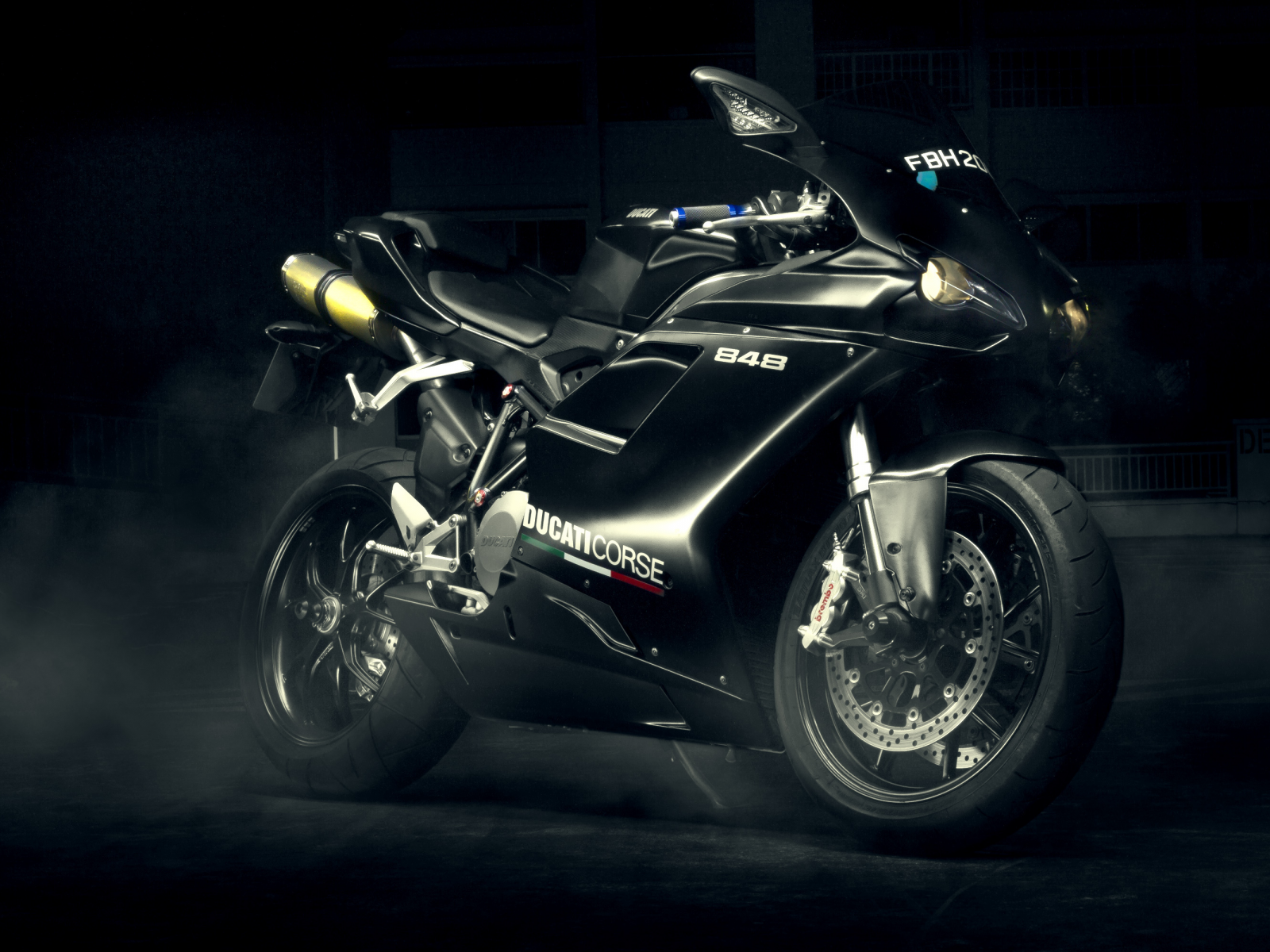 спортивный мотоцикл, black, ducati, 848, evo