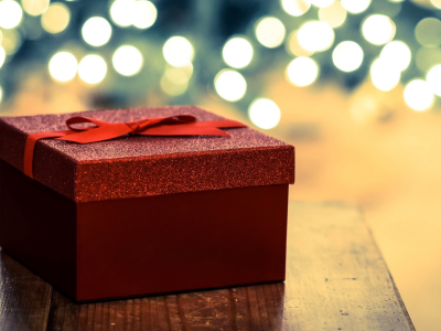красная, подарочек, лента, подарок, праздник, коробка