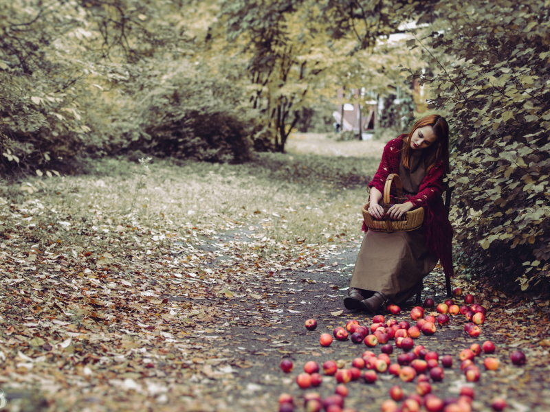 яблоки, природа, девушка