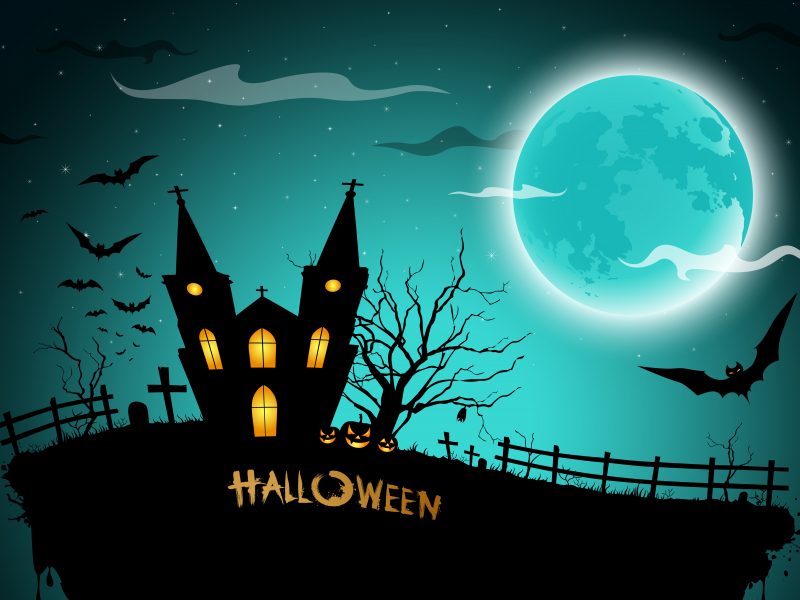 midnight, house, bats, halloween, horror, scary, full moon, creepy, graveyard, pumpkins