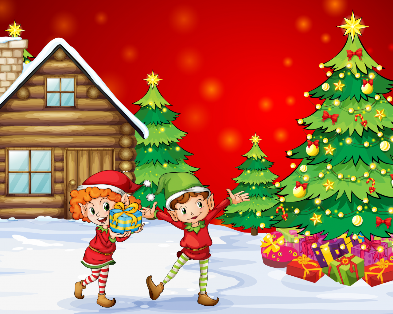 new year, kids, , girl, christmas, happiness, boy , christmas tree, snow, house, children, gifts