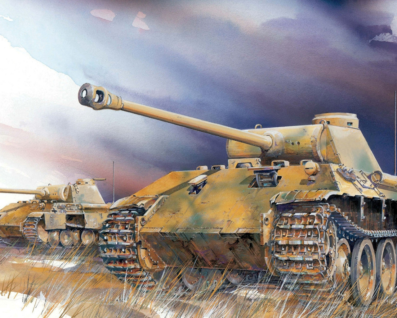 panther ausf. d., тяжёлые, война, поле, немецкие, ww2, танки, арт