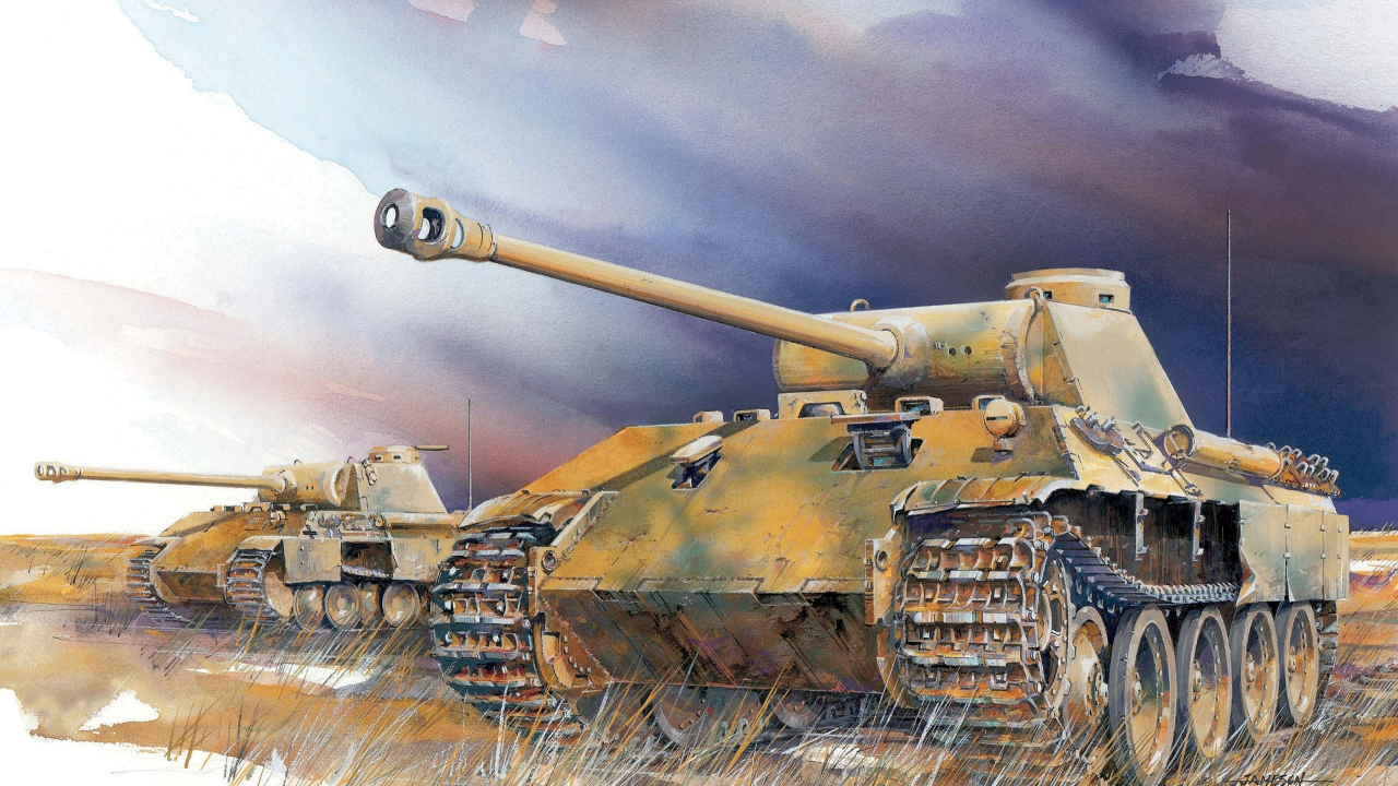panther ausf. d., тяжёлые, война, поле, немецкие, ww2, танки, арт