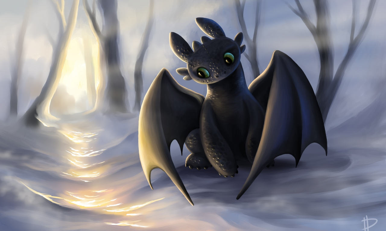 дракон, взгляд, rom-art, ночная фурия, art, игра, снег, солнце