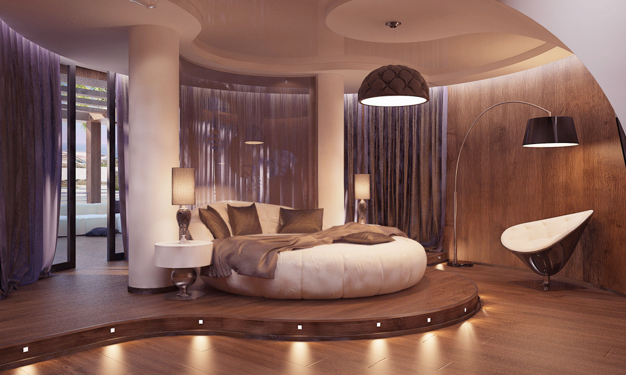 спальня, bedroom, кресло, стиль, interior, кровать, лампы