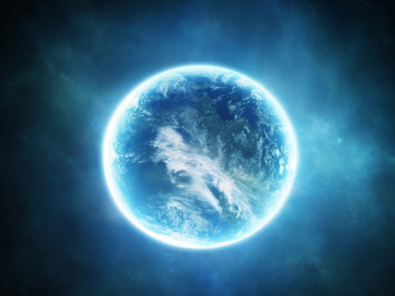 science fiction, light, planet, blue