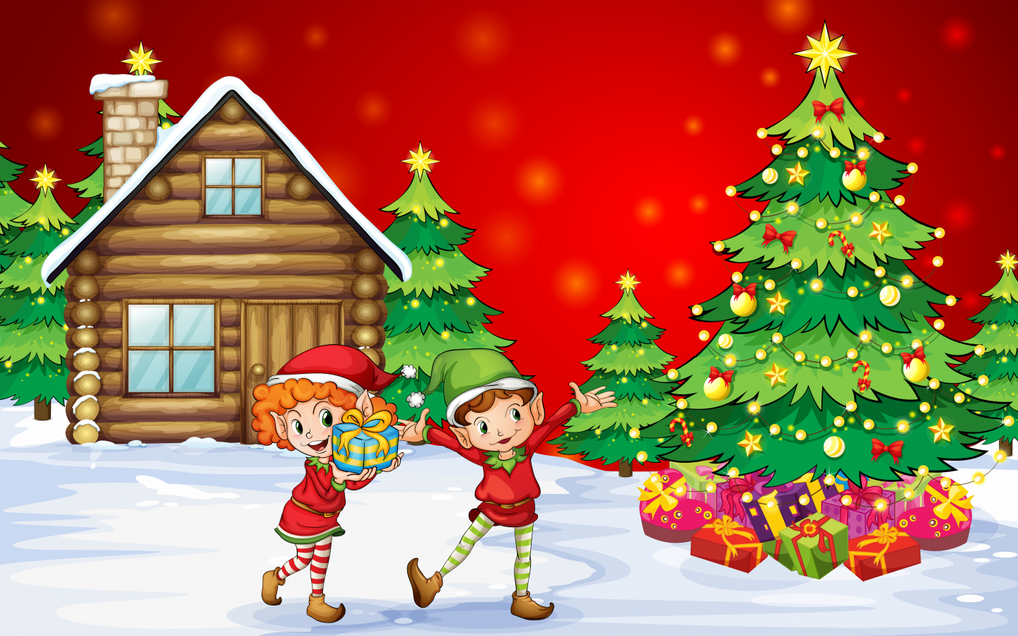 new year, kids, , girl, christmas, happiness, boy , christmas tree, snow, house, children, gifts