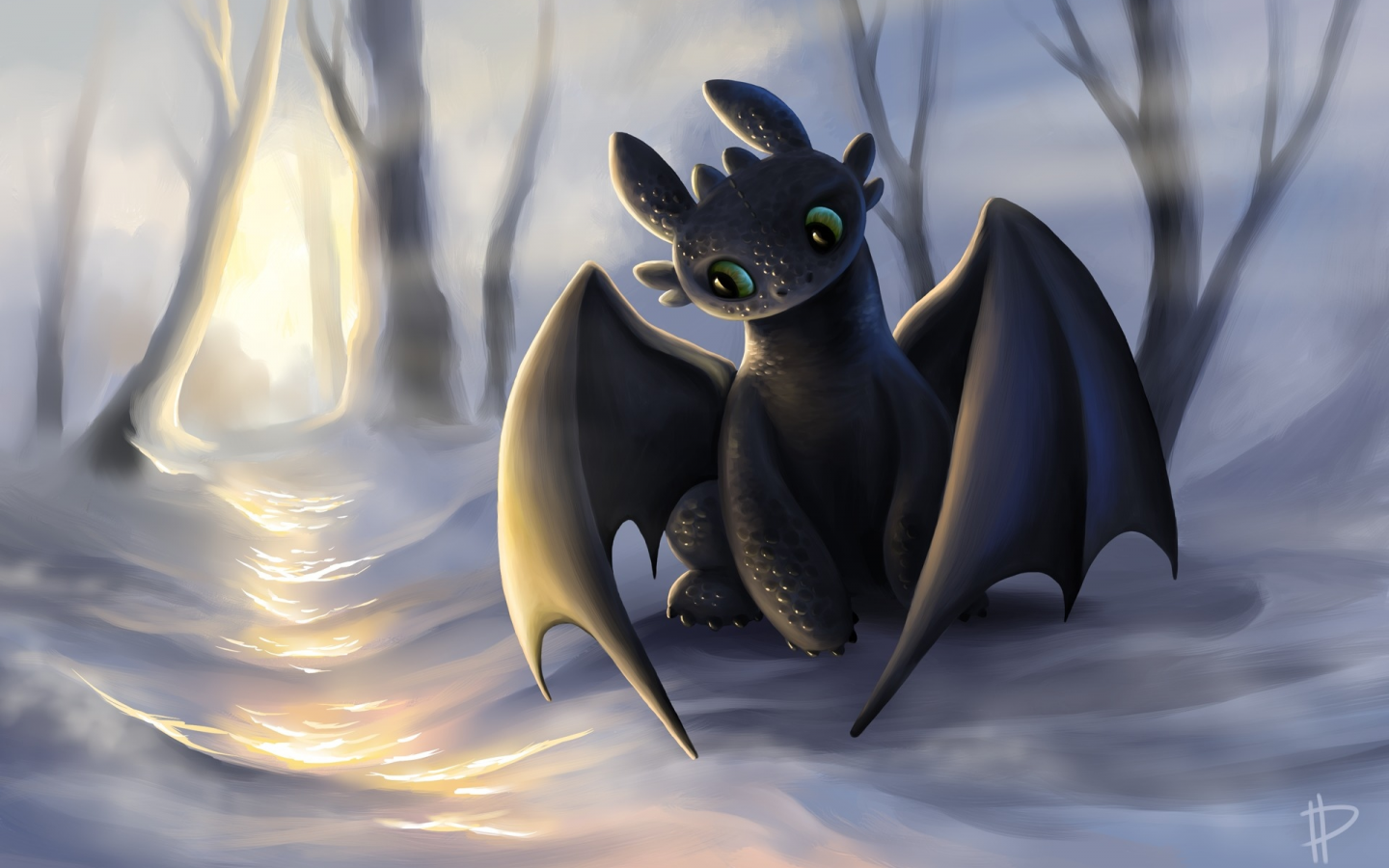дракон, взгляд, rom-art, ночная фурия, art, игра, снег, солнце