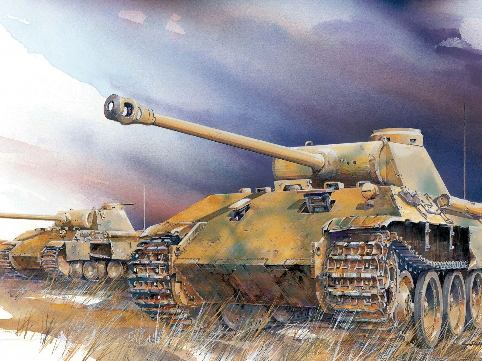 panther ausf. d., тяжёлые, война, поле, немецкие, ww2, танки, арт